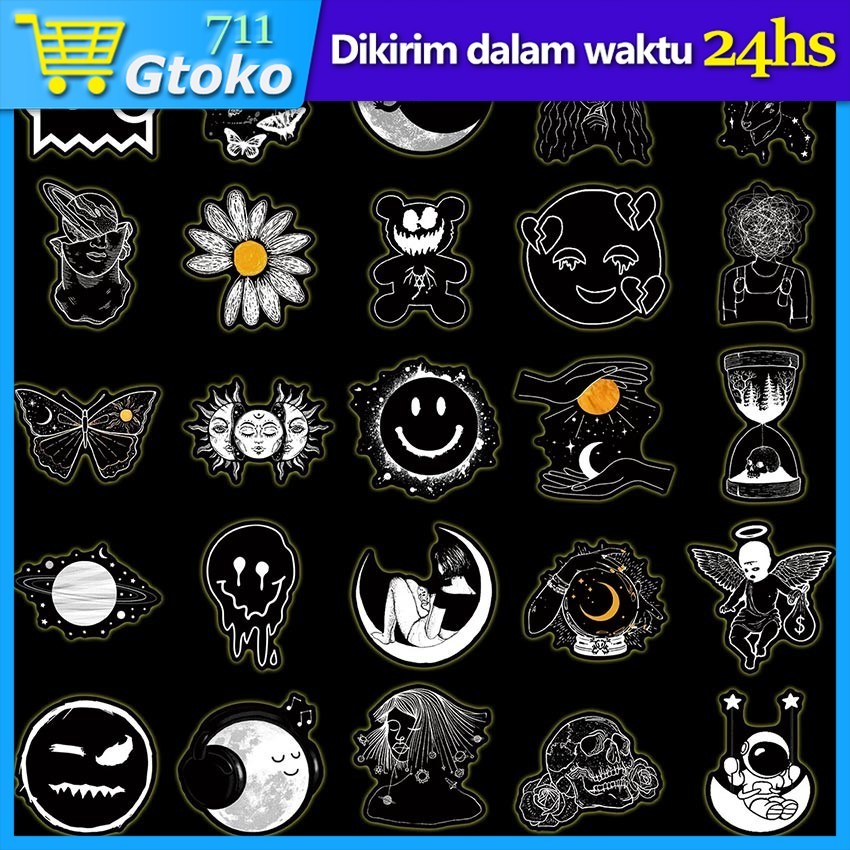 

Sticker Pack Black & White Gothic Punk Stiker Dekorasi Tumbler Laptop Koper Helm Tahan Air