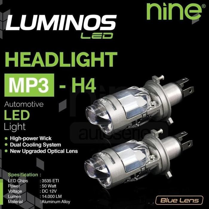 Lampu Led H4 Mobil Luminos Mp3 50 Watt ( isi 1 PCS) Warna Putih-Kuning Mini Biled Laser Blue Lens La