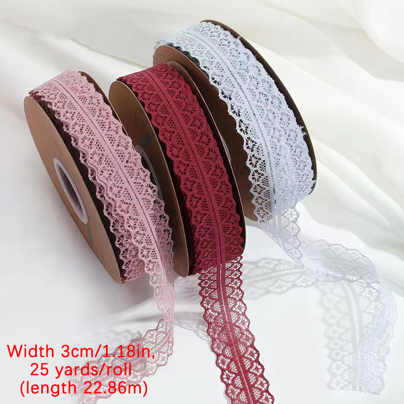 

Lace Trim Ribbon 3cm Wide Vintage Pattern Roll Ribbons 25 Yards For Gift Wrapping Valentine's Day Floral DIY Crafts Sewing