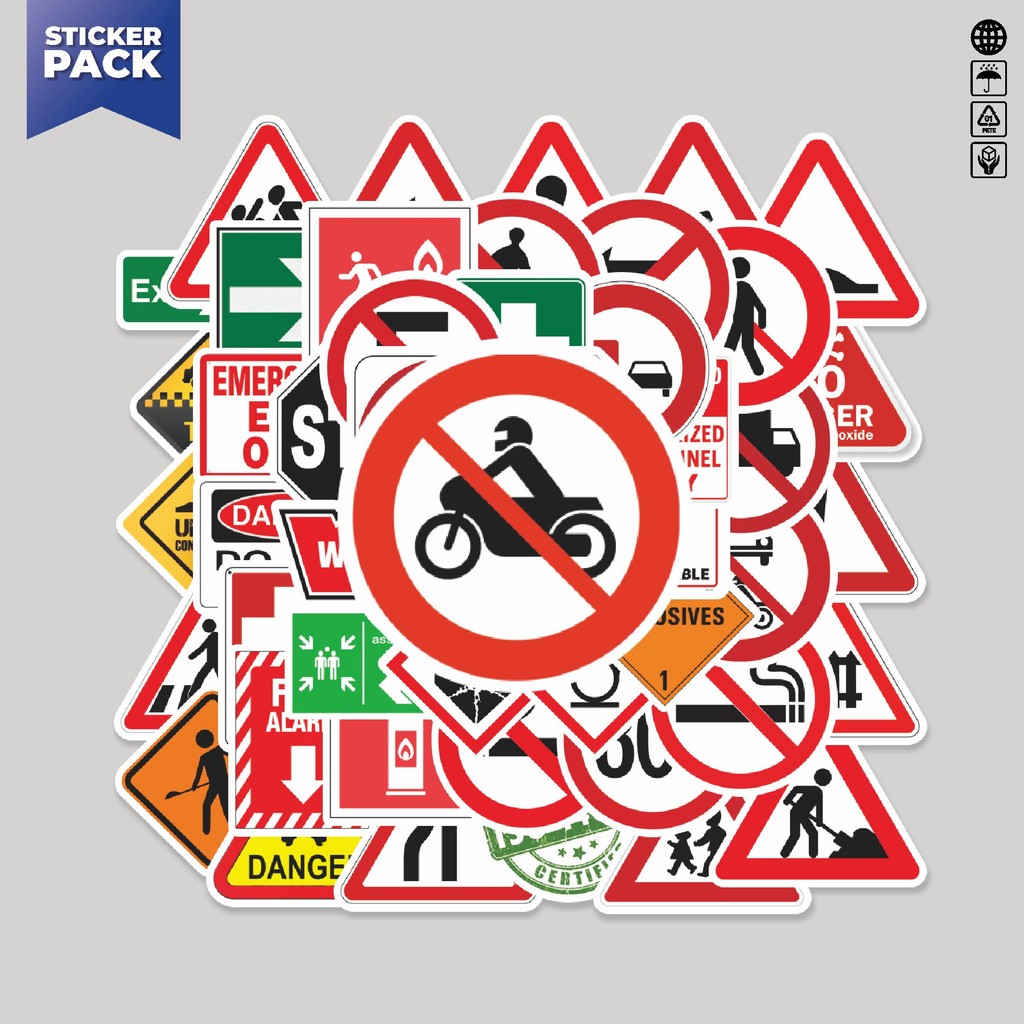 

[100PCS]Stiker Pack Stiker Keselamatan & Simbol Operasional Aesthetic Vinyl Anti Air Dekorasi Sticker Laptop Buku Journal Koper Helm Casing HP Gitar Helm Skateboard