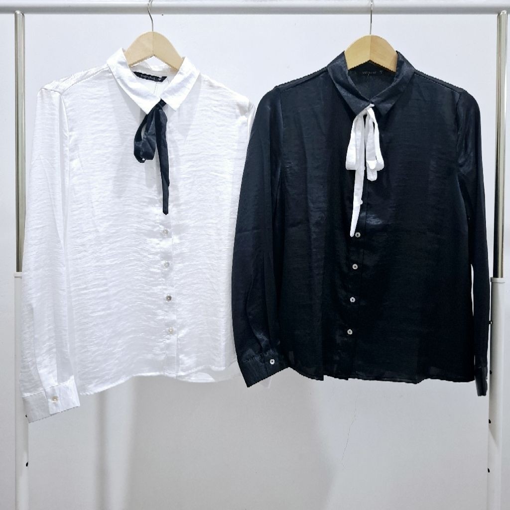 EXECUTIVE KEMEJA WANITA LENGAN PANJANG DASI HITAM PUTIH