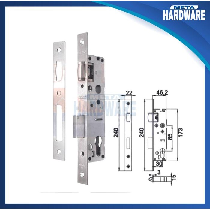 Mortise Lock Dekkson 84030 RL SSS Bodi Kunci PELOR Lockcase Swing DKS