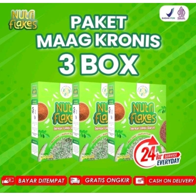 

NUTRIFLAKES 3 BOK /3 KOTAK NUTRIFLEX/SEREAL UMBI GARUT /OBAT MAAG AKUT