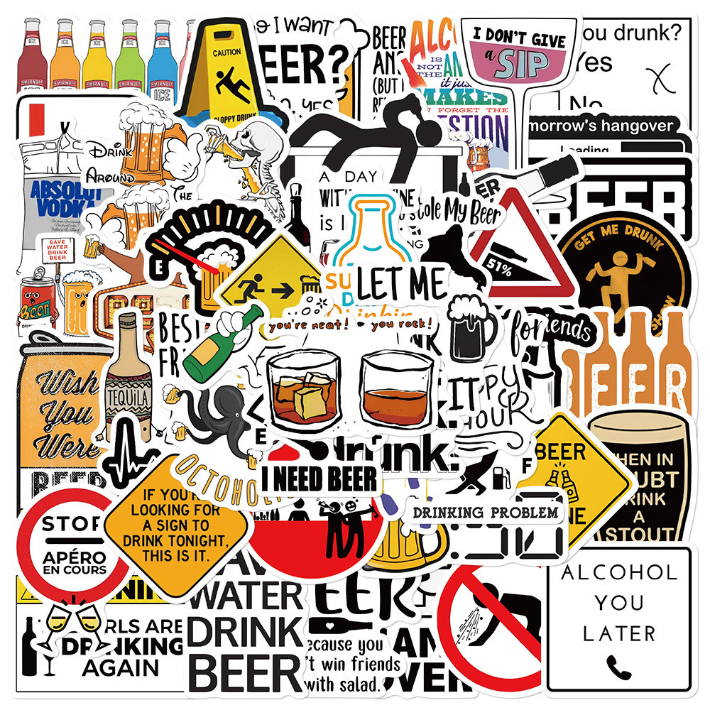 

52PCS Funny Alcoholism Vodka Beer Wine Drunk Meme Stickers Waterproof Fridge DiaryBicycle Motorcycle Graffiti Decoration