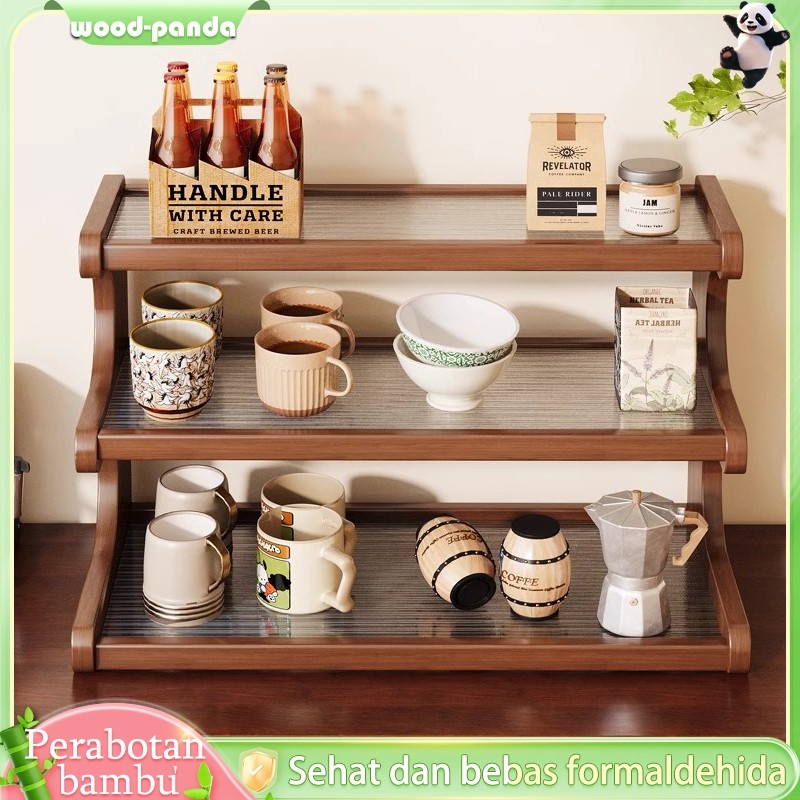 Rak Dapur Serbaguna Rak Susun Bambu Rak penyimpanan Rak Bumbu Kayu Rak Bumbu Dapur