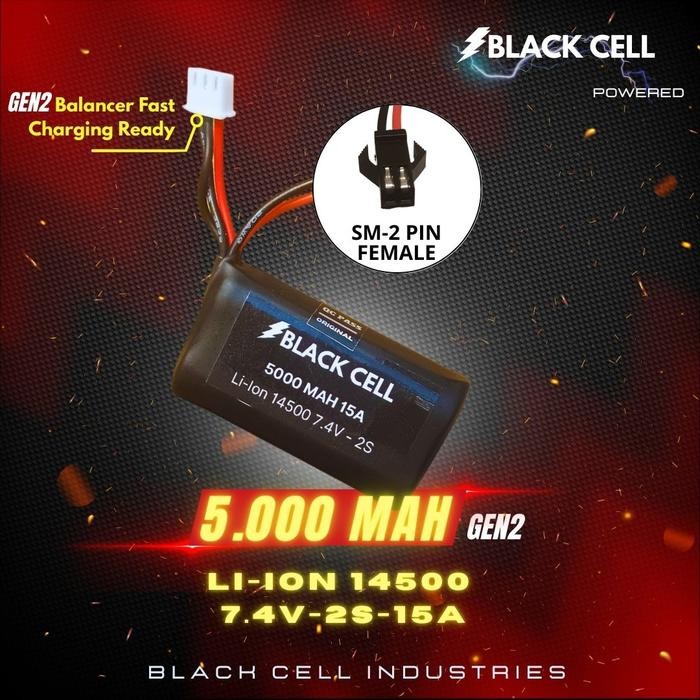 Upgrade Battery LI ion 14500 7.4 v 2s 5000MAH BLACK CELL Gen 2 Series Waterproof Original Batre Gene