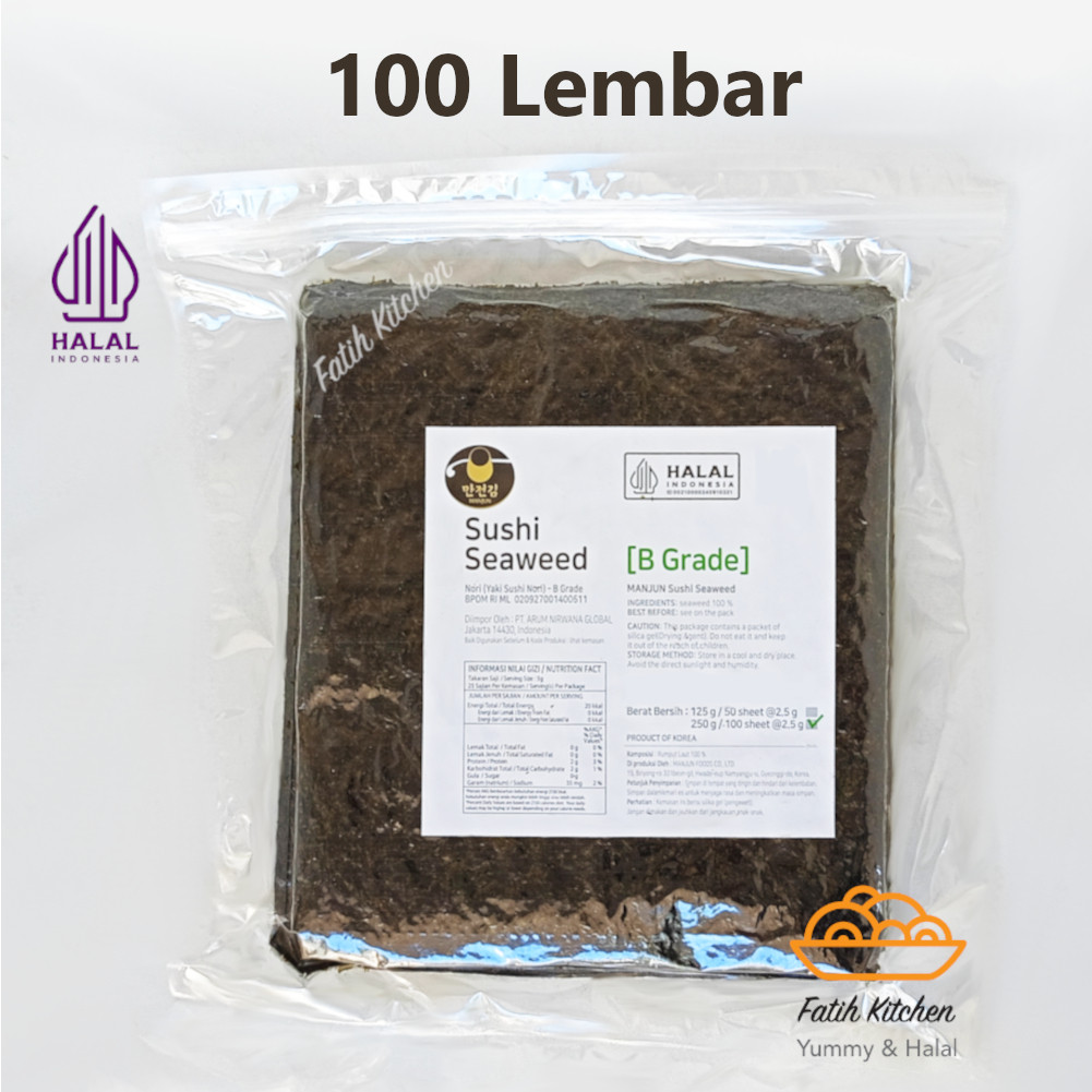 

Manjun Seaweed Sushi Nori Grade-B isi 100 Lembar Halal - Rumput Laut