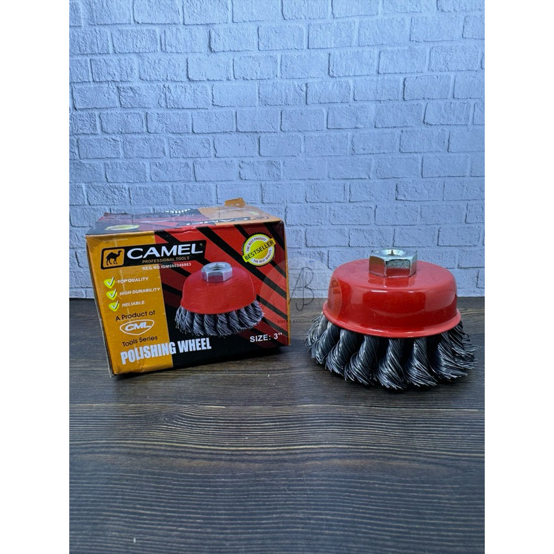 Sikat kawat Mangkok KEPANG 3inch / Sikat Kawat KEPANG / Wire Cup Brush Kepang / Sikat Mangkok Kepang