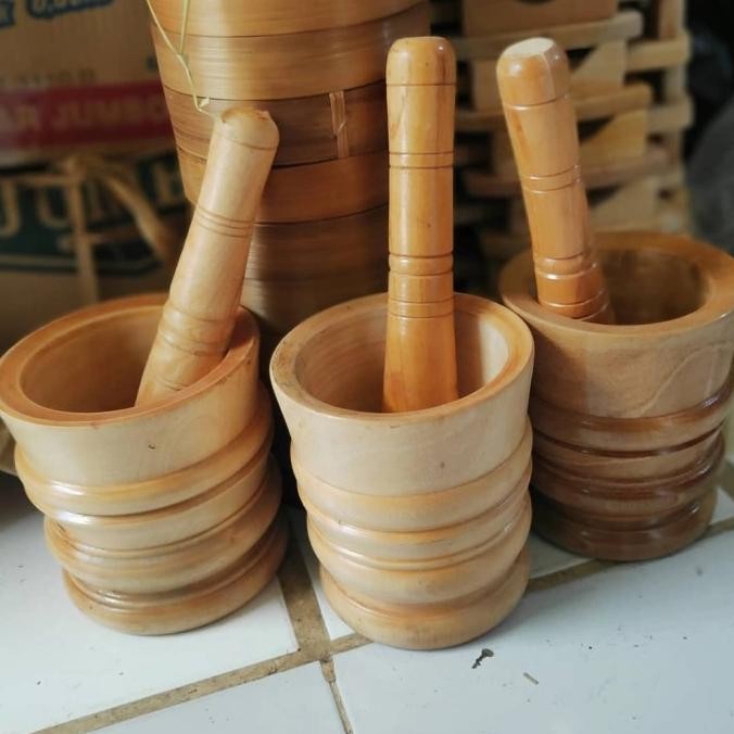 lumpang kayu / cobek kayu /alat tumbuk ukuran besar/lumpang kayu besar - Diameter 17 cm TS