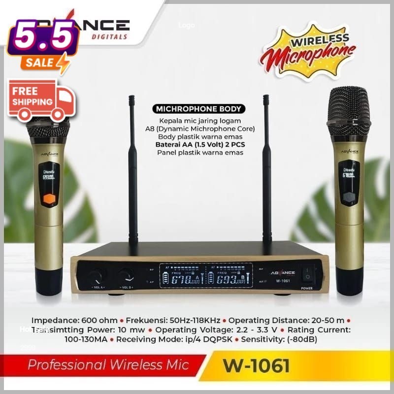 Mic Wireless W-1061 W-1062 Advance UHF Wireless Microphone
