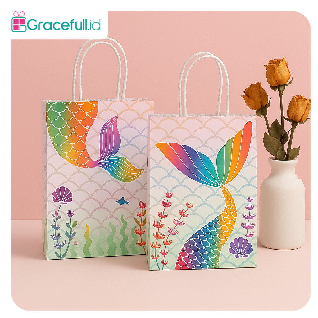 

Paper bag Motif Mermaid / Tas Kado Hadiah Pesta Ulang Tahun Motif Mermaid / Motif Putri Duyung | AK01E1