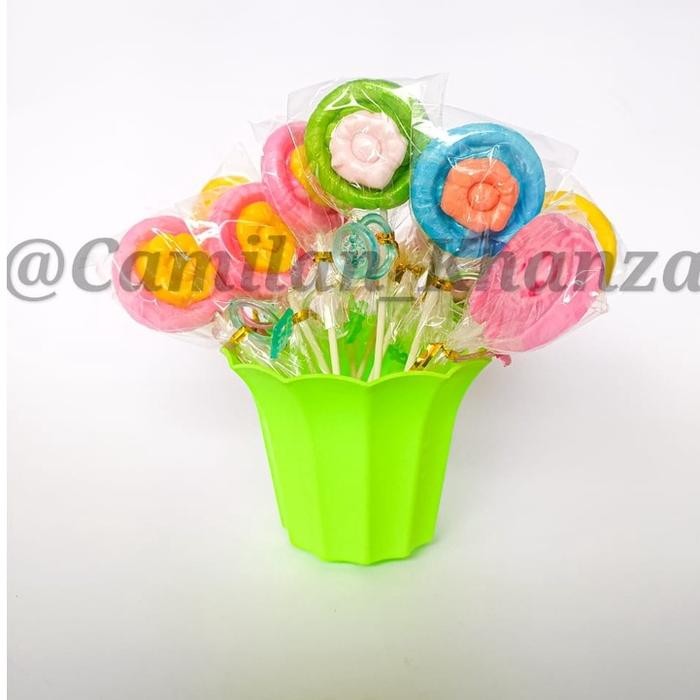 

Permen Lolipop POT BULAT MAWAR CINCIN isi 20 PCS Candy Food - hijau