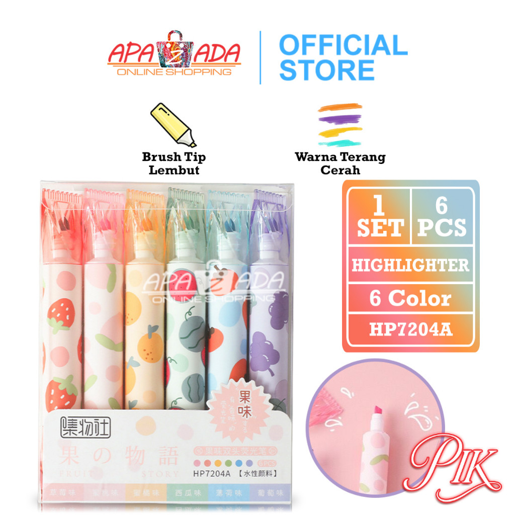 

Apazada Stabilo 2 Sisi 6 Warna Terang [1 Set - 6 Pcs Stabilo] / Highlighter Twinpen Fruit HP7402A