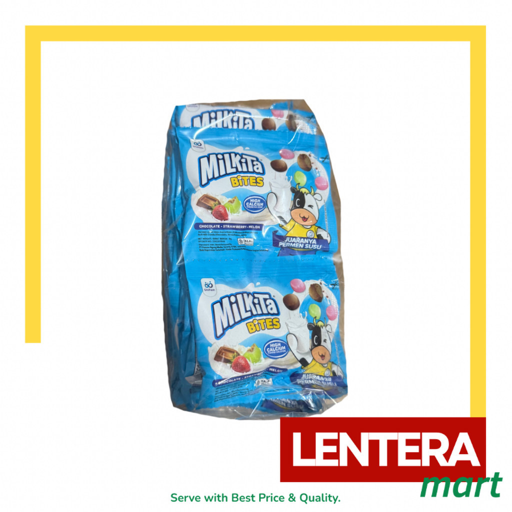 

Milkita Bites Permen Susu Rasa Chocolate Strawberry Melon 1 Pack isi 30 sachets 8gr