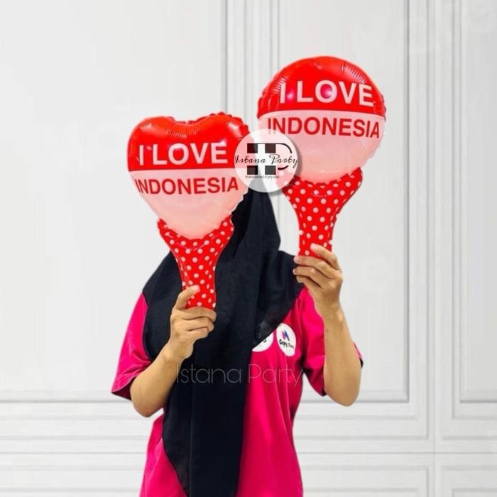 Balon Foil Pentungan HUT RI / Balon Tongkat I LOVE INDONESIA