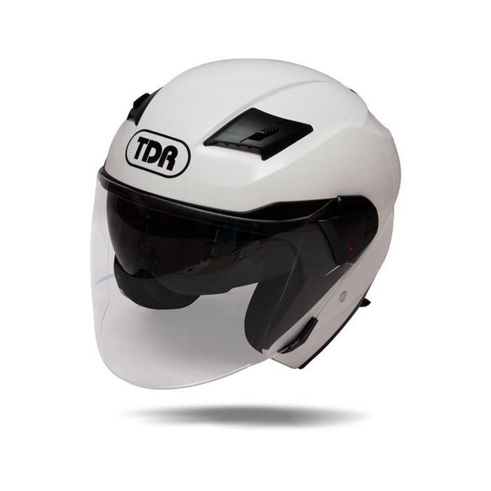 Helm TDR XD-611 Solid White Half Face Double Visor