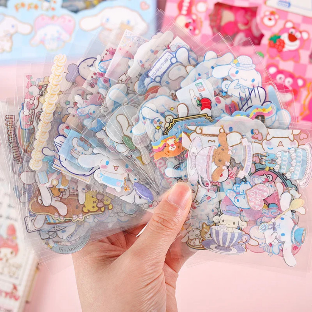 

100Sheet/Boxs Kawaii Sanrio Sticker Set Cartoon Kuromi Cinnamoroll Melody DIY Hand Account Material Decor Stickers Kids Toys