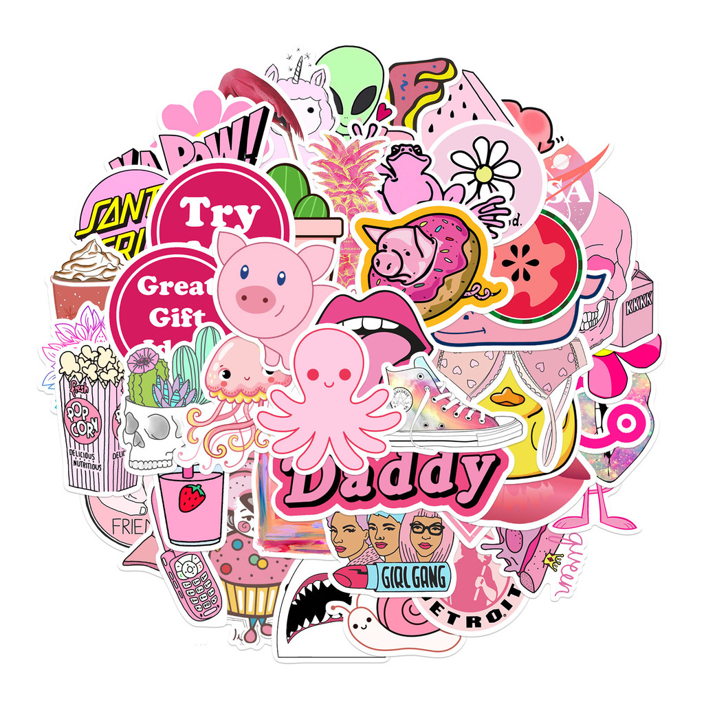 

50PCS Creative Pink Fresh Stickers Decorative Phone Cases, Laptops, Water Cups, Skateboards DIY Waterproof Stickers