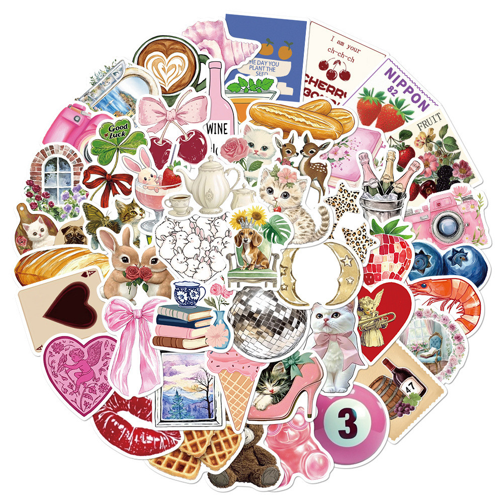 

50PCS Pink and Red Print Aesthetic Graffiti Stickers for Bicycle Hand Account Pencil Case Decals