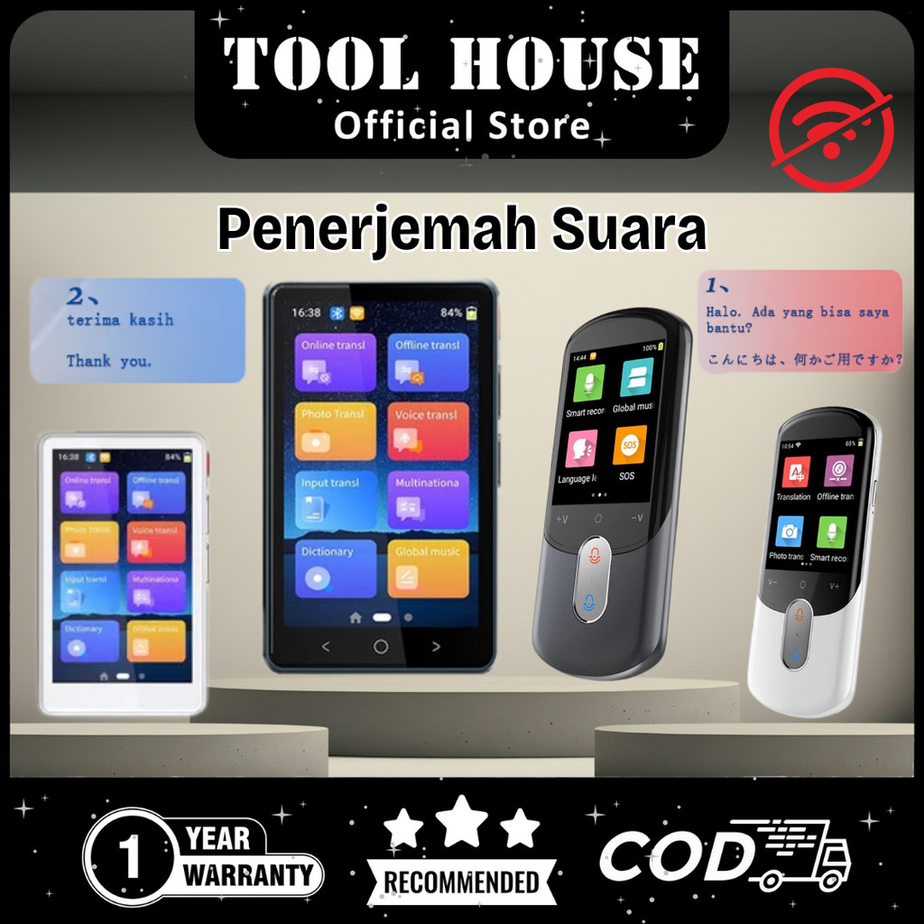 

Tool House [Garansi Toko 1 Tahun] Alat Penerjemah Translator Bahasa 139 Mesin Penerjemah Bisa Indonesia Portable Suara + Foto Kamera + Wifi / Offline Penerjemah bluetooth Offline THS