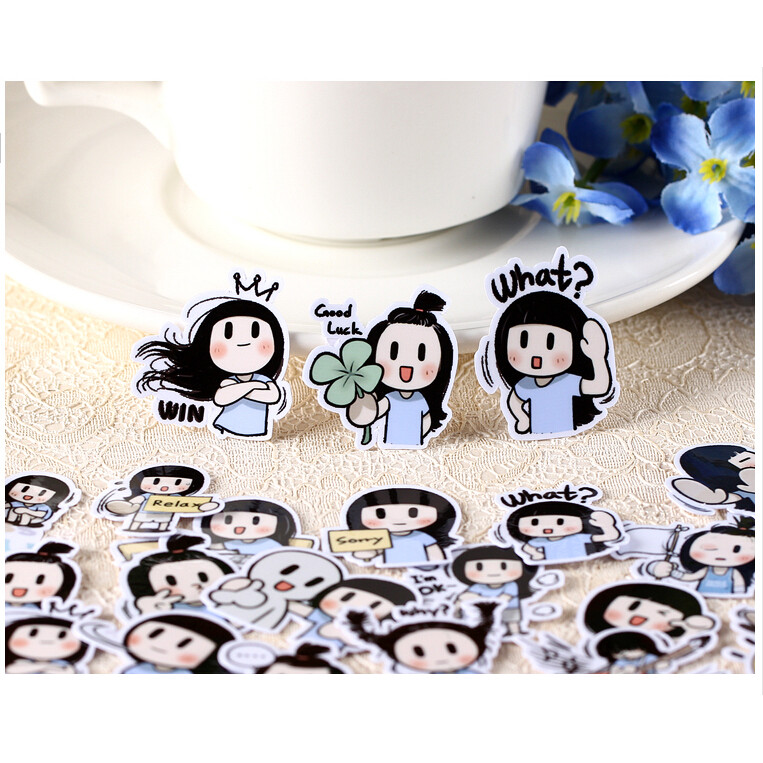 

40pcs Cute Smile Brush 2 Girls Sticekrs For Phone Car Label Decorative Stationery Stickers Scrapbooking DIY Diary Album Toy