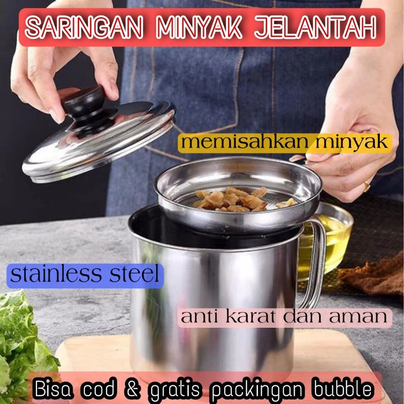 Wadah minyak jelantah BESAR 1,2liter tempat bekas minyak goreng ORIGINAL STAINLESS STEEL OIL POT