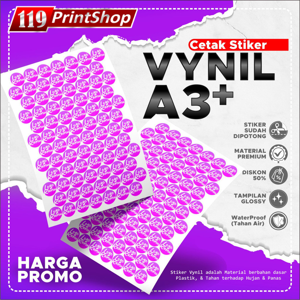 

Cetak Stiker Label Vinil / Print & Cut Vinyl A3 Termurah