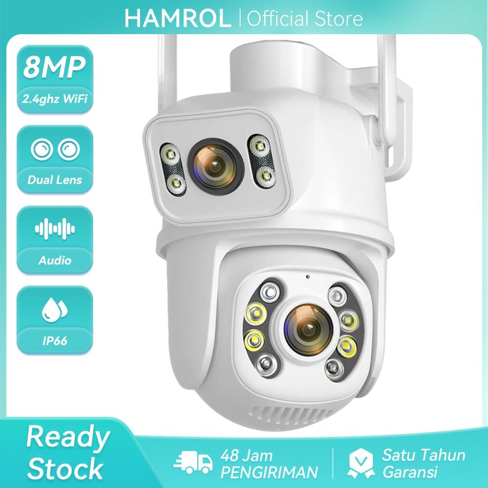 Hamrol 4K 8MP Kamera WiFi PTZ Dual Lens With Dual Screen Auto Tracking Outdoor CCTV Camera