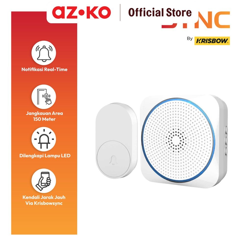 AZKO Krisbow Sync Smart Bel Pintu Nirkabel Wifi - Putih Doorbell Tanpa Kabel Wireless Wifi Bell Ruma