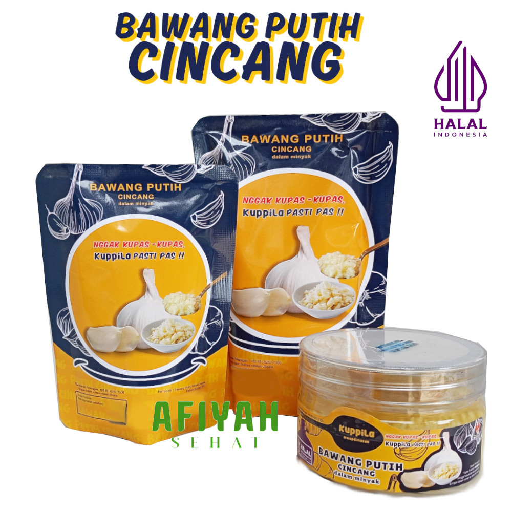 

KUPPILA Bawang Putih Cincang dalam Minyak Instan Kemasan Pouch & Jar Siap Masak Halal