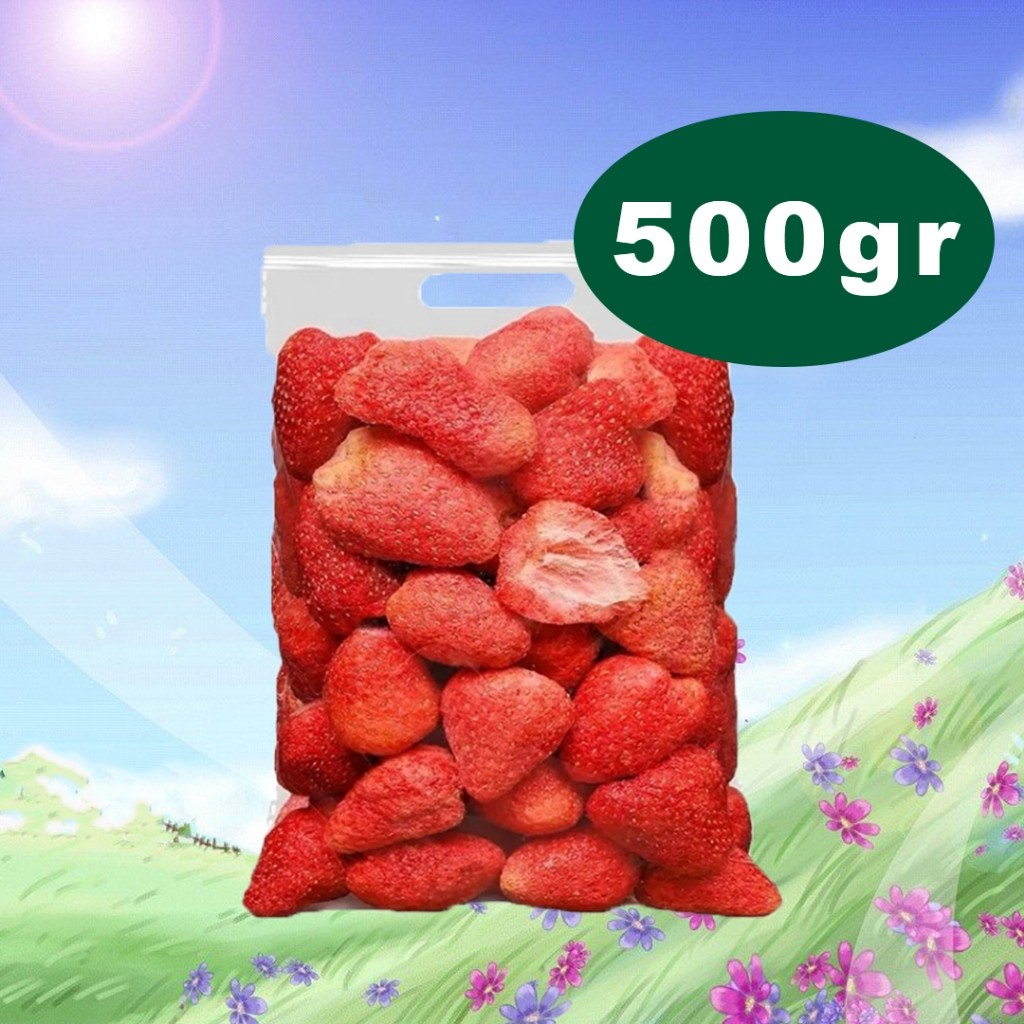 

1/2 KG Freeze Dried Strawberry Buah Kering Strawberry Cemilan Buah Freeze Dried Keripik Buah Kripik Buah Snack Buah