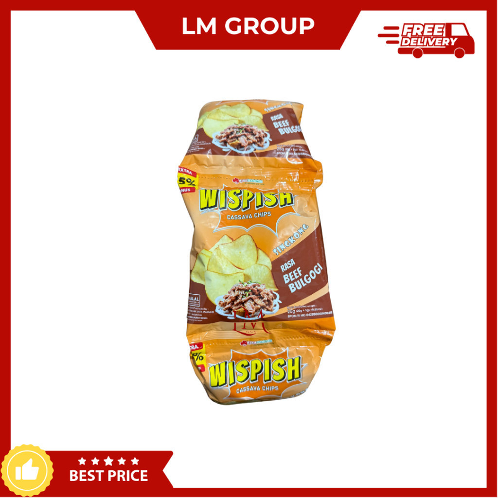 

Wispish Keripik Singkong Rasa Beef Bulgogi/Keju Balado/Original 1 Renceng 10 pcs 25gr LM Snack Grosir