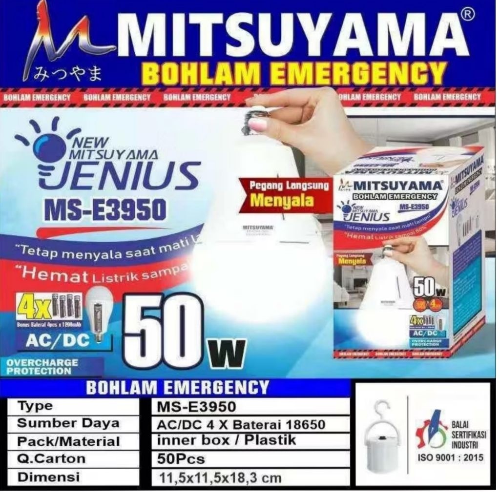 Lampu EMERGENCY Mitsuyama Jenius Bohlam 50 Watt LED Otomatis Emergency MS-E3950