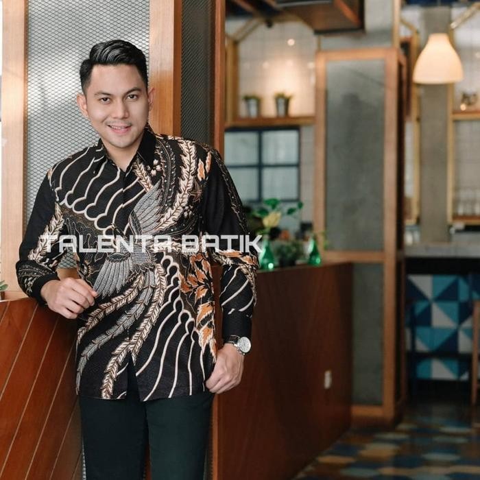 Baju Kemeja Batik Classic Modern Pria Lengan Panjang Executive - Hitam, 4L