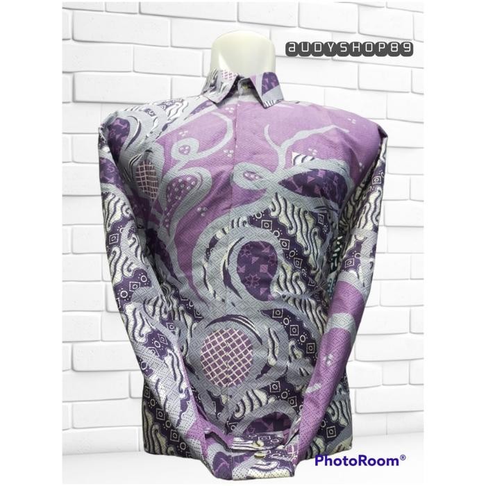 Kemeja batik pria katun premium ungu lilac - ungu lilac, S