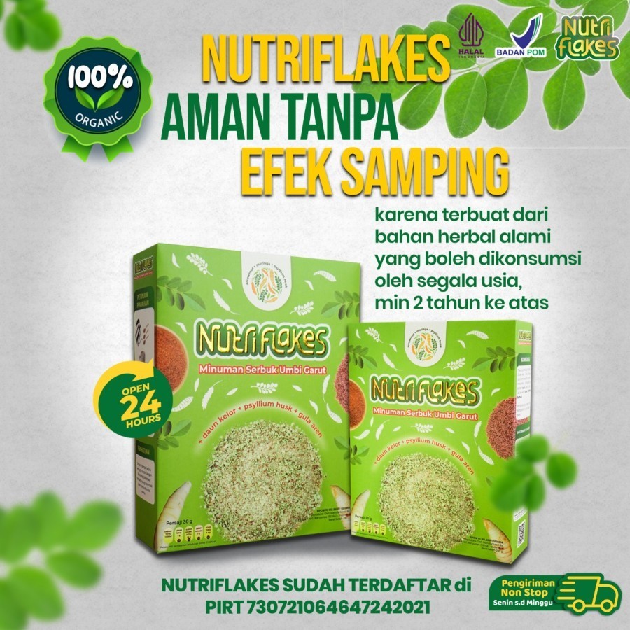 

Nutriflakes Sereal Umbi Garut Daun Kelor Solusi Cepat Menyembuhkan Asam Lambung Dan Pencernaan Original