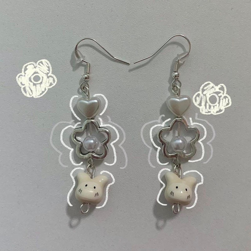 cat flower earrings y2k cute Handmade
