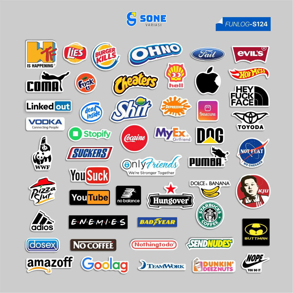 

Sticker Vinyl Waterproof Logo Brand Parody untuk Laptop, Koper, Buku Harian, Note dan Stationery - Sticker Book Paper