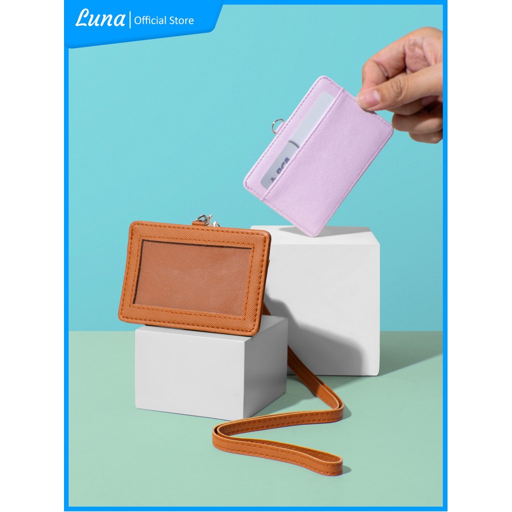 

Luna Id Card Lanyard Horizontal Nama Tag Kulit Premium Case Gantungan Holder estetik