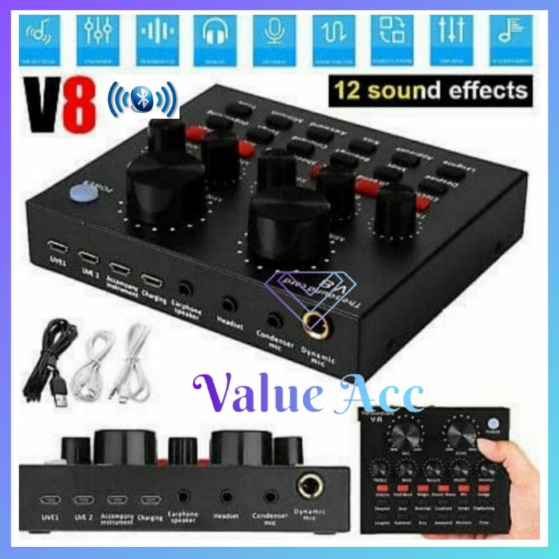 Sound Card V8 Bluetooth sound card V8 Singing Live Sound Card Mixer External Audio Microphone
