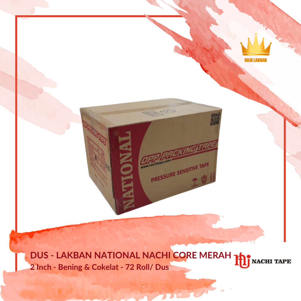

Lakban Plakban Nachi BOPP OPP National Core Merah 2 inch 48mm 100 Yard/ Bening - Cokelat - Dus