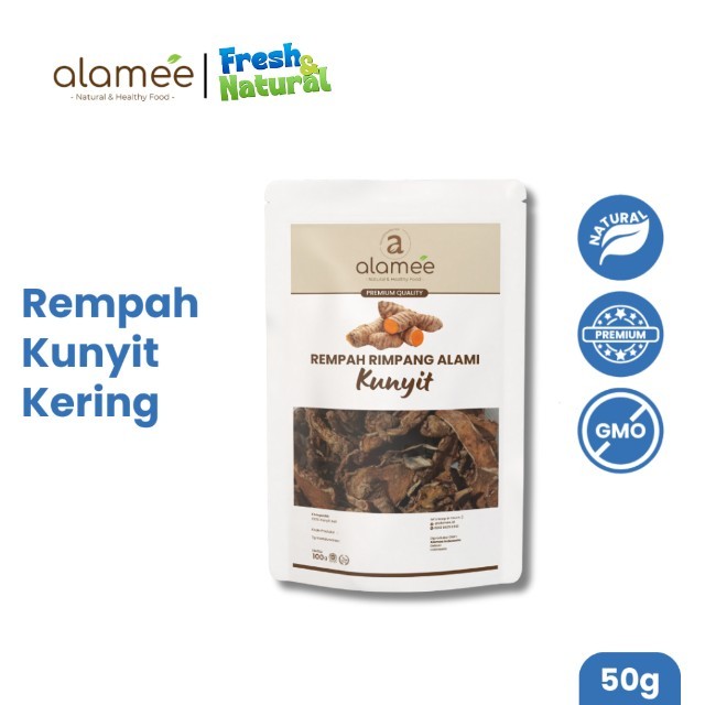 

ALAMEE Kunyit Kering Dried Turmeric Iris Rempah Rimpang Organik Alami Kunir Bumbu Seasoning 50gr fresh and natural