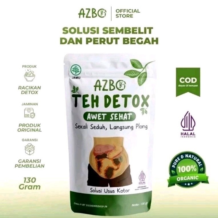 

AZBO teh detox Pelancar BAB atasi Sembelit Membersihkan Racun usus kotor, Dan perut Buncit.