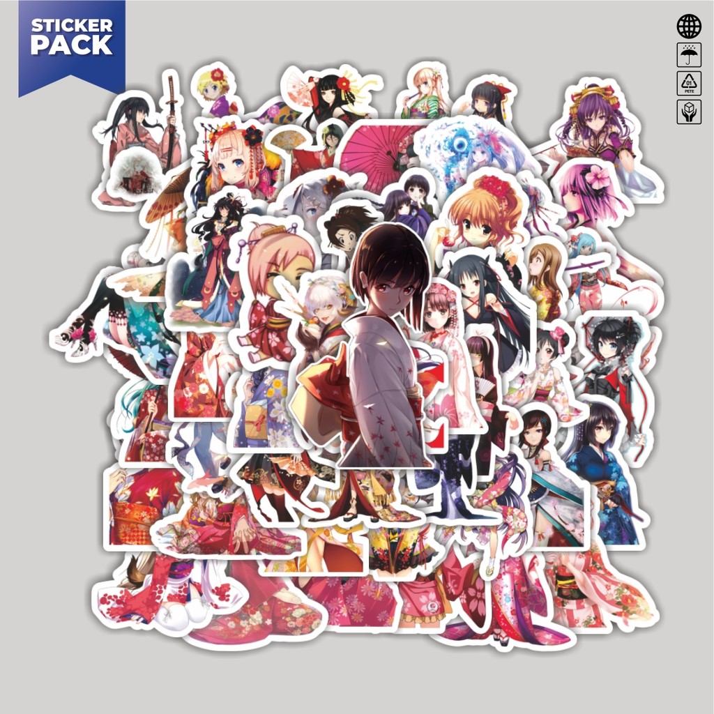 

[100PCS]Stiker Pack Stiker Anime Kimono Aesthetic Vinyl Anti Air Dekorasi Sticker Laptop Buku Journal Koper Helm Casing HP Gitar Helm Skateboard