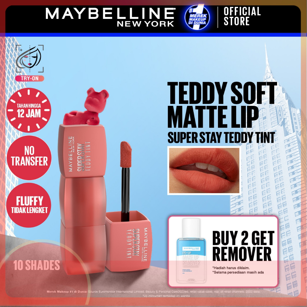 MAYBELLINE OFFICIAL Superstay Teddy Tint 5 mL - Teddy Soft Matte Tahan 12 Jam Lipstick Lipcream Lips