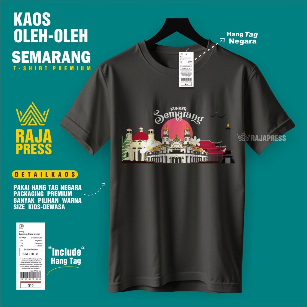 BAJU KAOS SEMARANG LAWANG SEWU SEMARANG, BAHAN COTTON COMBAD 30S SOUVENIR PREMIUM GIFT HITAM