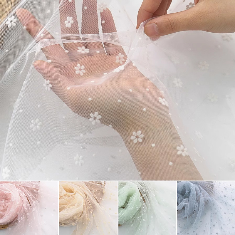 

150x100cm/200cm Snowflake Flocked Mesh Fabric For Dresses,Women's Clothing Decoration, Window Screens Handmade DIY Fabric TJ5103