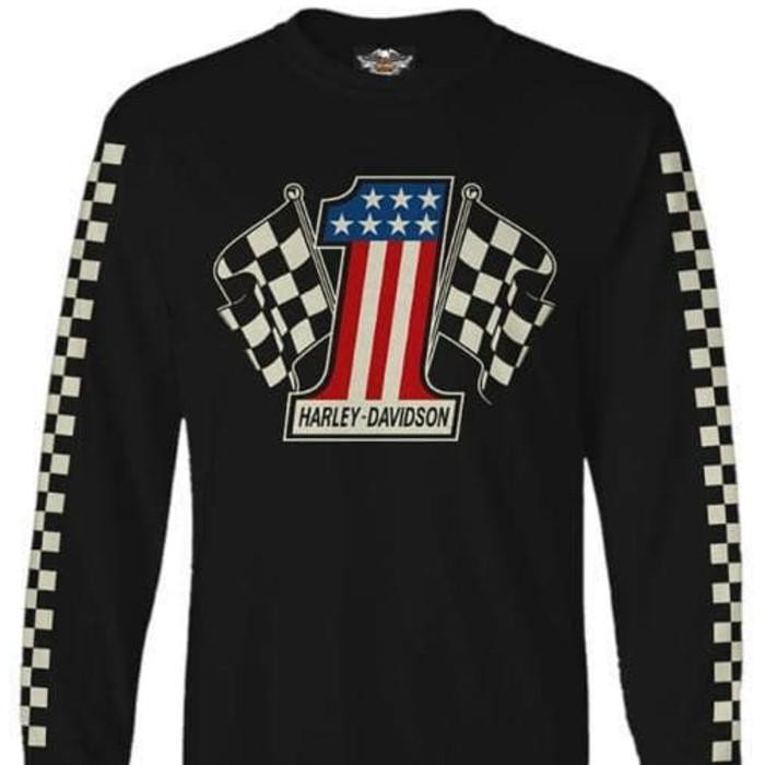 Kaos Lengan Panjang  Atasan//Longsleeve/HARLEY DAVIDSON #1 FLAG START Branded Distro Kaos Motor Kaos