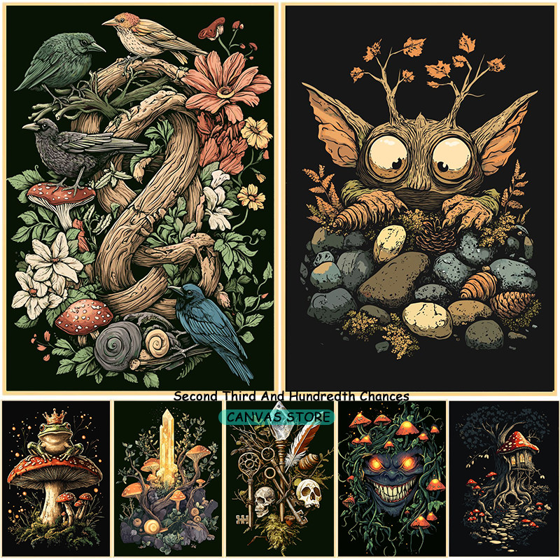 

Goblincore Poster Canvas Painting Forest Creature Goblin Wall Decor Vintage Illustration Wall Decor Home Room Aesthetic Prints