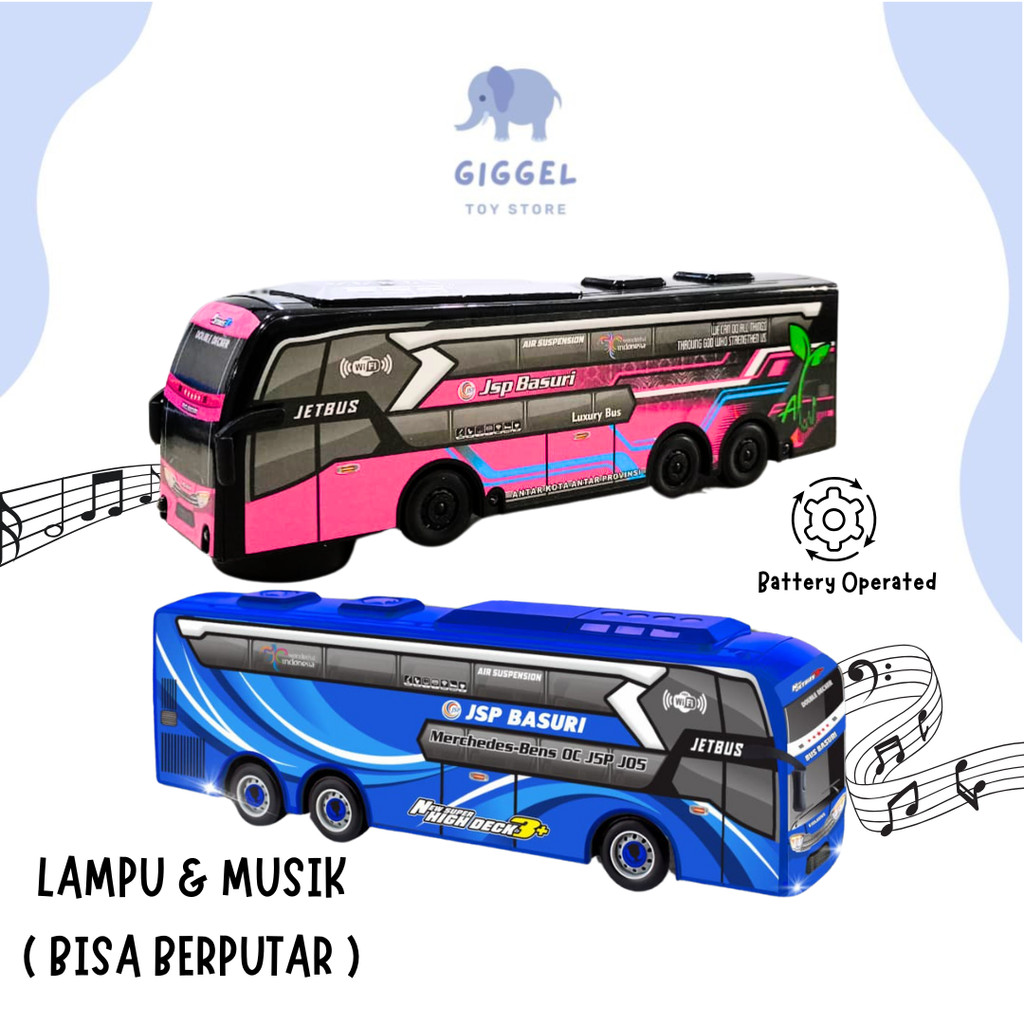 [ Giggel ] Bus Basuri TELOLET bisa berputar Bump n Go / Mini bus basuri musik telolet